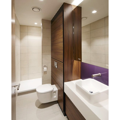 Superloo style commercial shower layout with WC and basin